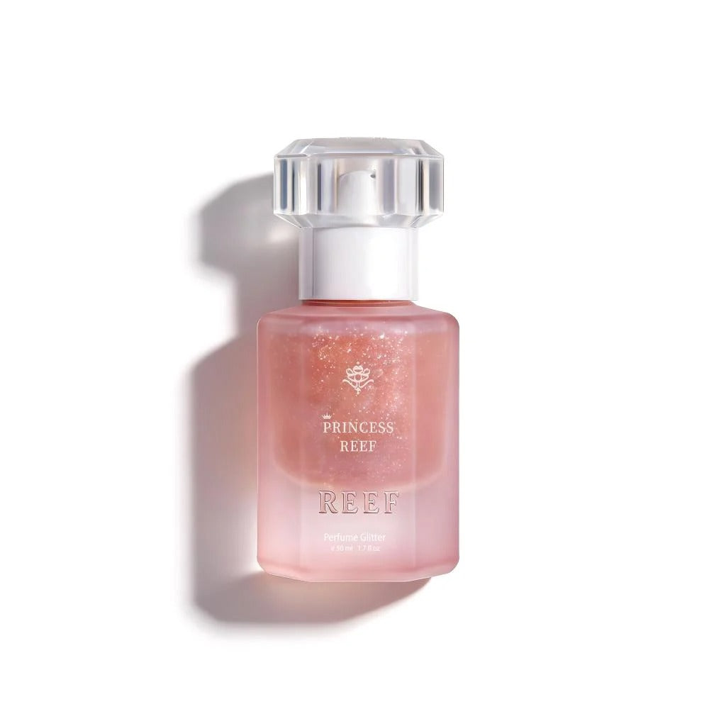 Princess Reef Perfume Glitter in pink bottle with sparkling notes, evoking Arabian garden elegance