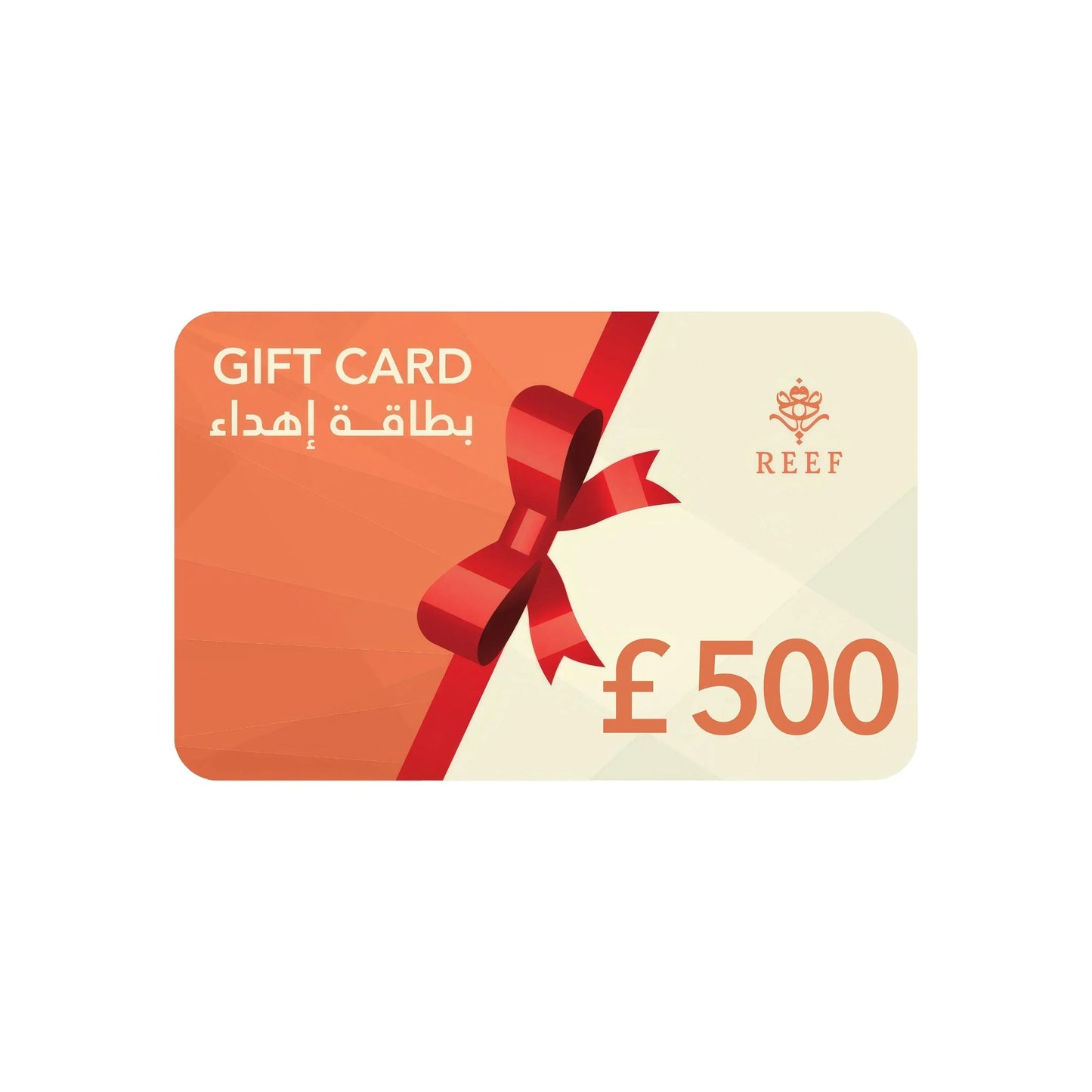 £500 REEF gift card with red ribbon, perfect for luxury perfumes and Oriental fragrances