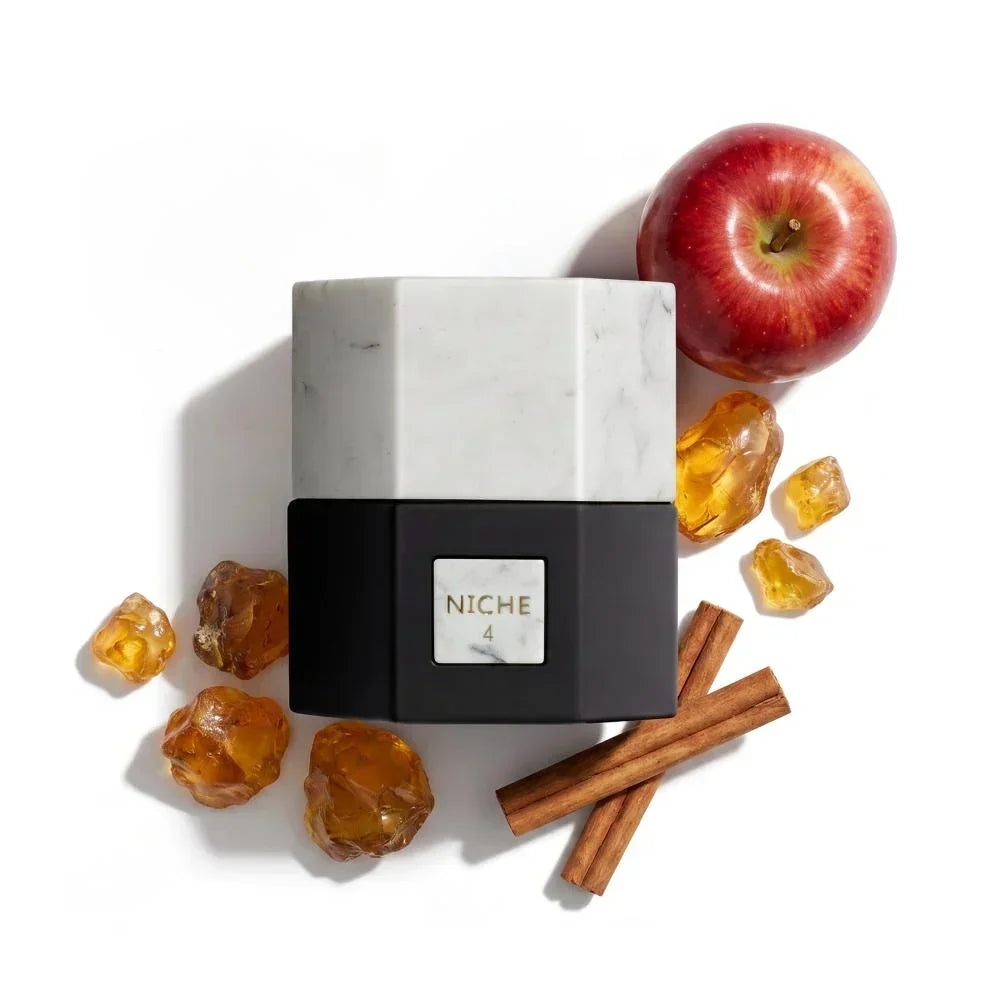 Niche 4 perfume with apple, cinnamon, and amber accents for luxury fragrance experience
