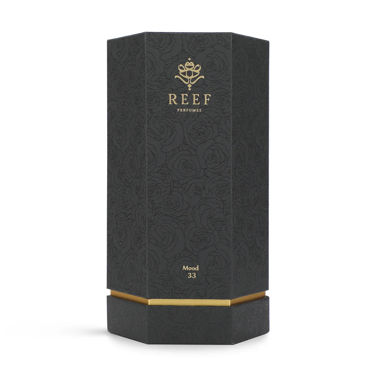 REEF Perfumes Mood 33 luxury black box with rose pattern and gold accents
